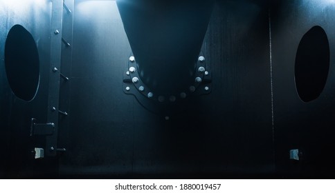 Ballast Tank Of A Vessel With A Pipe Bolted To The Bulkhead.