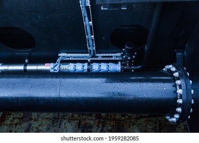 Ballast Tank Of A Vessel With A Pipe Bolted To The Bulkhead.