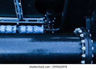 Ballast Tank Of A Vessel With A Pipe Bolted To The Bulkhead.