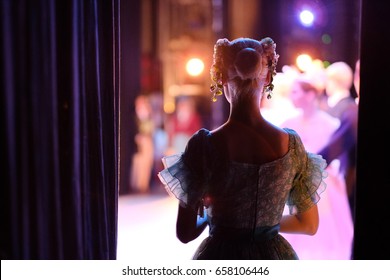 A Ballerina Awaiting The Moment Of Entering The Stage In The Play