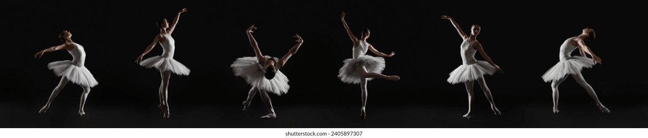 Ballerina practicing dance moves on black background, set of photos - Powered by Shutterstock