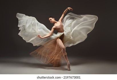 Ballerina. Young graceful woman ballet dancer, dressed in professional outfit, shoes and red weightless skirt is demonstrating dancing skill. Beauty of classic ballet dance - Shutterstock ID 2197673001