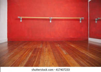 Ballet Bar Against Wall In Empty Studio