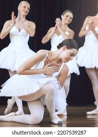 Ballet, Dance And Art With A Woman Ballerina Or Dancer Dancing On A Theater Stage During A Performance, Recital Or Rehearsal. Creative, Artist And Performer With A Female Training For A Showcase