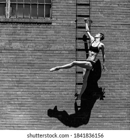 Ballet Dancer Hanging from Ladder - Powered by Shutterstock