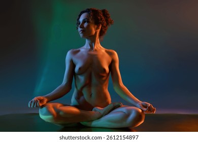 Ballet dancer in meditative pose with dynamic lighting and shadows