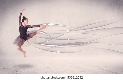 Ballet dancer performing modern dance with abstract lines concept on background - Powered by Shutterstock