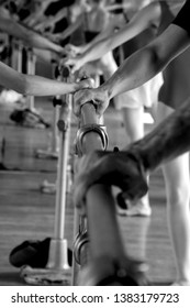 Ballet eleves at their training at a barre