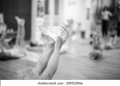 Ballet Position Of Small Ballerina's Feet;monochrome