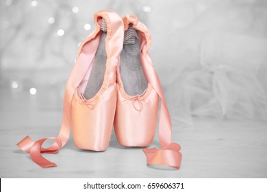 Ballet shoes on floor, closeup