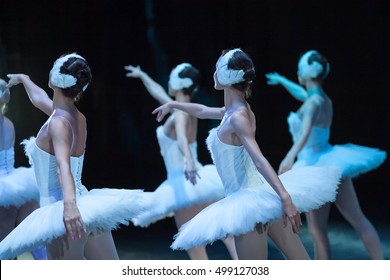 Ballet swan lake. statement. Ballerinas in the movement.