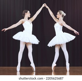 Ballet Women, Stage And Dance Performance For Creative Show, Recital Or Competition In Classical Ballet Theater. Beauty, Dancer Partnership And Prima Ballerina Team Work Together On Abstract Dancing