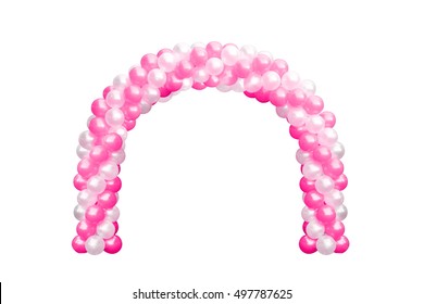 Balloon Archway Door Pink And White, Arches Wedding, Balloon Festival Design Decoration Elements With Arch Floral Design Isolated On White Background