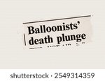 Balloonists death plunge - news story from 1974 UK newspaper headline article title in sepia