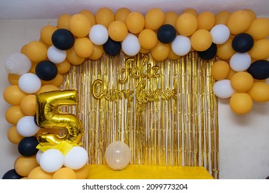 Balloons Decoration For Children Happy Birthday Party On Golden Background