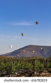 Balloons launch at California winery vineyard during Balloon Festival