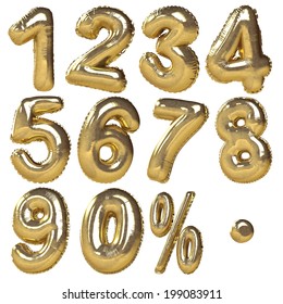 Balloons of numbers & percentage symbols presented in golden metallic style. Ideal for discount sale usage. Isolated in white background  - Shutterstock ID 199083911