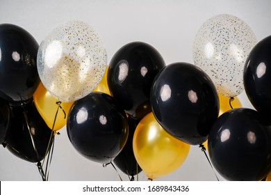 Balloons On A White Background, Color Gold And Black, Group, Close-up