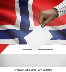 Ballot Box With Flag On Background - Norway