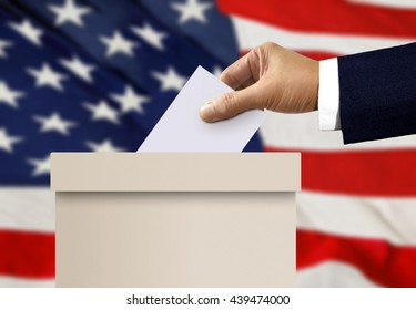 Ballot Box With Person Hand Casting A Vote 