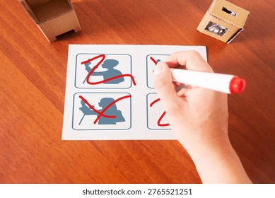 Ballot with multiple incorrect marks, concept of a vote rejected by mistake in elections. Invalidated votes