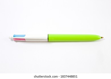 Ballpoint pen with various colors and white background - Shutterstock ID 1837448851