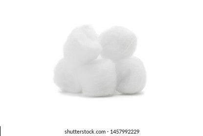 Balls Of Fluffy Cotton Wool Isolated On White Background.