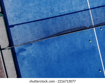 Balls On A Blue Paddle Tennis Court, Aerial View With A Drone