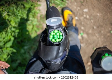 Balls With Paint In Jar. Sports Equipment. Preparation For Tactical Shooting At Target.