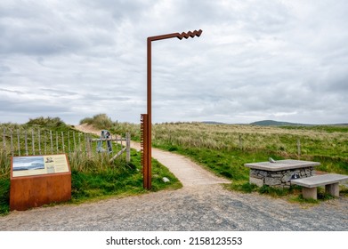 Ballyheirnan, Ireland- May 2, 2022; The Wild Atlantic Way sign and discovery point at Ballyhiernan in County Donegal, Ireland