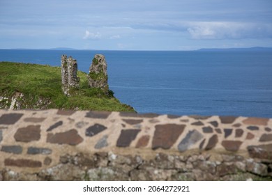 Ballymena, County Antrim, Northern Ireland - Aug 30, 2020: Ruins of Dunseverick Castle
