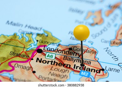 Ballymena pinned on a map of Northern Ireland 