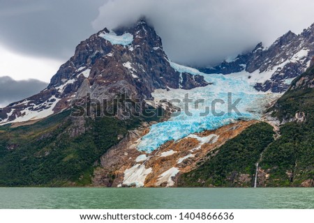 The Balmaceda peak and glacier by the Last Hope Sound or Fjord inside Bernardo O'Higgins national park near Puerto Natales and Torres del Paine national park, Patagonia, Chile. Foto d'archivio © 