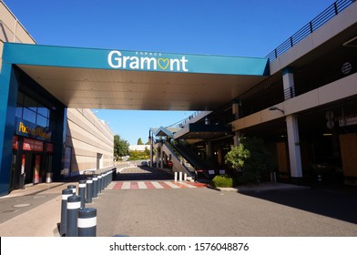 Balma-Gramont, Next To Toulouse, France - Aug. 2019 - Aerial Car Park Having Escalators And Stairs In The Commercial Centre 