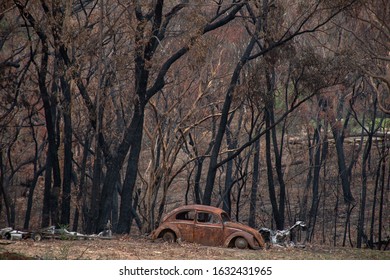 Balmoral, Australia - 2020-01-25 Australian Bushfire Aftermath: Burnt Car Remains At Balmoral Village, Australia