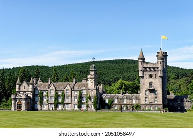 Balmoral Scottish Royal Scots baronial revival style castle and grounds in summer; Europe Great Britain, Scotland, Aberdeenshire, the Balmoral castle - 17th of July 2021