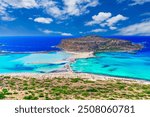 Balos lagoon, Crete island, Greece: Panoramic view of Balos Lagoon, Gramvousa island and Cap Tigani in the center