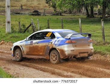 Balsa Nova, Brazil - September 30, 2017: View Of A Race Car Running At The Rally Sprint Balsa Nova, The Fourth Stage Of The Paranaense Speed ??Rally Championship.