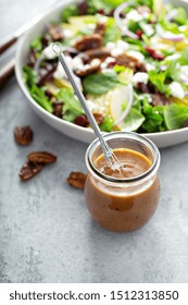 Balsamic Vinaigrette Dressing For A Salad, Small Glass Jar With A Whisk