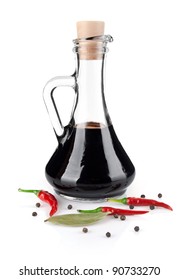 Balsamic Vinegar With Spice Isolated On White Background