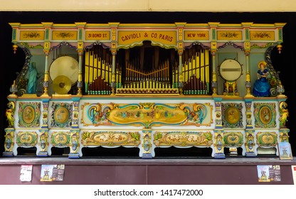 Balscote, Oxfordshire. England- June1, 2019: Victorian Gavioli Fairground Pipe Organ. Originally Used With A Carousel, Now Mounted On A Purpose Built Lorry. In Working Order It Plays At Public Venues.