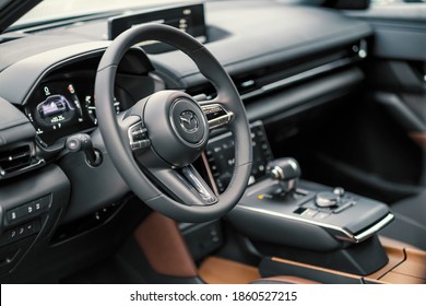 Balti, R. of Moldova. November 19, 2020. Mazda MX-30. Interior static Images.