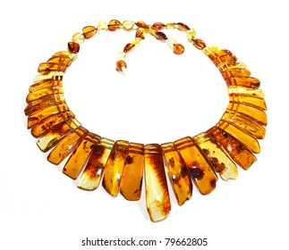 Baltic Amber Necklace Isolated On White