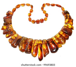 Baltic Amber Necklace Isolated On White