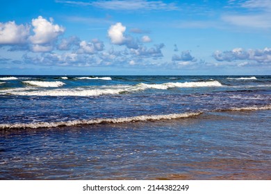 Baltic Sea In August, Summer Time On The Baltic Cold Sea In Sunny Weather