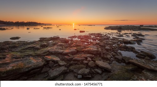 Baltic Sea At Beautiful Sunset In Estonia. The Gulf Of Finland.