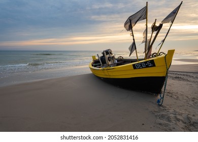 Baltic Sea. Fishing Boat On The Beach. Dębki.