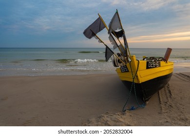 Baltic Sea. Fishing Boat On The Beach. Dębki. Poland