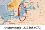 Baltic Sea marked with Red Circle on Realistic Map.