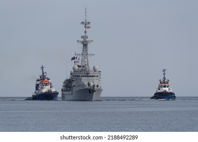 BALTIC SEA - POLAND - 2022: A Modern French Navy Frigate Sails On The Sea